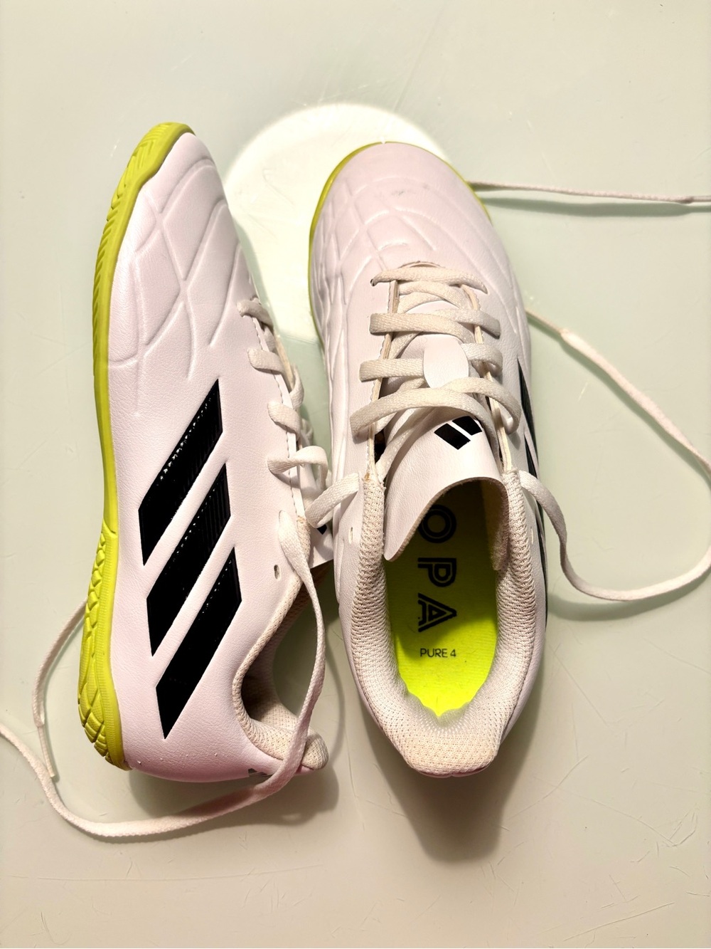 Adidas Copa Pure.4 Kids Indoor Soccer Shoes White/Lemon Size 3 - Excellent Cond!